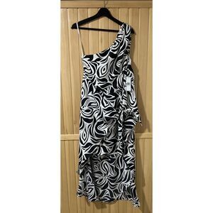 Donna Morgan Women's One shoulder Faux Wrap Charmeuse With Tie Waist‎ Size 12